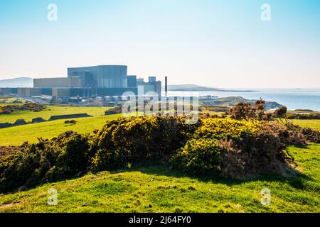 La centrale nucleare di Wylfa ad Anglesey, Galles settentrionale, è una centrale nucleare di Magnox attualmente in fase di smantellamento Foto Stock