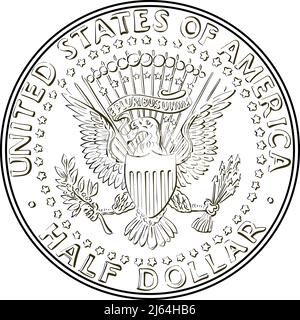 Nero e bianco Stati Uniti moneta mezzo dollaro con Presidential Seal sul retro Illustrazione Vettoriale