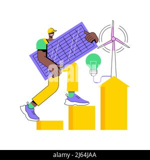 Illustrazione vettoriale del concetto astratto dell'economia verde. Economia globale a basso tenore di carbonio, sviluppo sostenibile, istruzione verde, crescita economica globale, biocircolare, metafora astratta resistente al clima. Illustrazione Vettoriale