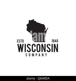 Disegno del logo vettoriale della mappa dello stato del Wisconsin Illustrazione Vettoriale