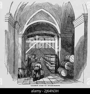 Gallerie sotto la Camera del Senato degli Stati Uniti, nell'era della guerra civile americana. illustrazione del 19th secolo Foto Stock