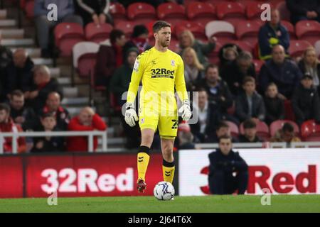 MIDDLESBROUGH, REGNO UNITO. APR 27th Luke Daniels di Middlesbrough durante la partita del Campionato Sky Bet tra Middlesbrough e Cardiff City al Riverside Stadium di Middlesbrough mercoledì 27th aprile 2022. (Credit: Mark Fletcher | MI News) Credit: MI News & Sport /Alamy Live News Foto Stock