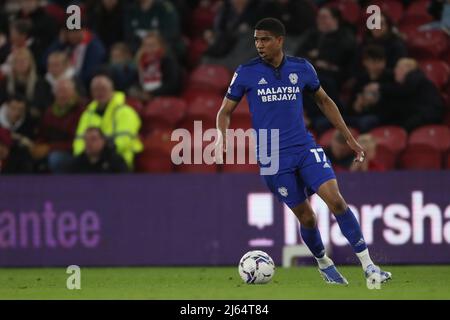 MIDDLESBROUGH, REGNO UNITO. APR 27th Cody Drameh di Cardiff City durante la partita del campionato Sky Bet tra Middlesbrough e Cardiff City al Riverside Stadium di Middlesbrough mercoledì 27th aprile 2022. (Credit: Mark Fletcher | MI News) Credit: MI News & Sport /Alamy Live News Foto Stock