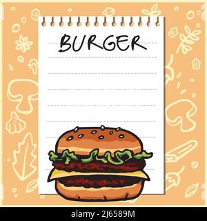 Burger Ristorante Menu Fast Food ingredienti Ricetta Premium Vector Illustrazione disegno modello di disegno Illustrazione Vettoriale