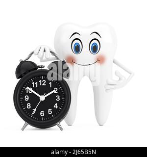 Mascotte personaggio bianco con sveglia su sfondo bianco. 3D rendering Foto Stock