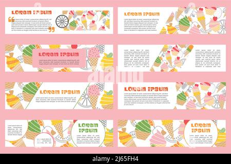 Striscioni vettoriali di frutti tropicali con pattern senza giunture. Design per succhi, gelati, cosmetici naturali, dolci e dolci con ripieno di frutta, menu dessert, prodotti per la salute. Con luogo per il testo. Illustrazione Vettoriale