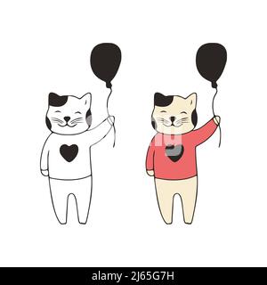 Il gatto divertente tiene un'icona del fumetto. Carino animali su sfondo bianco. Illustrazione Vettoriale