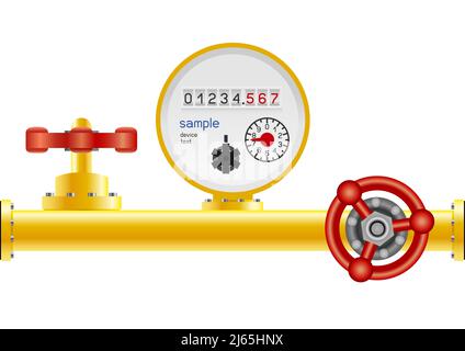 tubo del gas e misuratore isolato su bianco Illustrazione Vettoriale