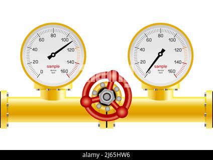 tubo del gas con pressione e rubinetto isolato su bianco Illustrazione Vettoriale