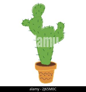 Graziosi cactus vettoriali colorati disegnati a mano nel vaso in stile cartone animato Illustrazione Vettoriale