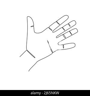 Gesto mano d'onda disegno a linea singola. Segno e simbolo dei gesti delle mani. Disegno a linea continua singolo. Disegno a mano stile arte doodle isolato su bianco Illustrazione Vettoriale