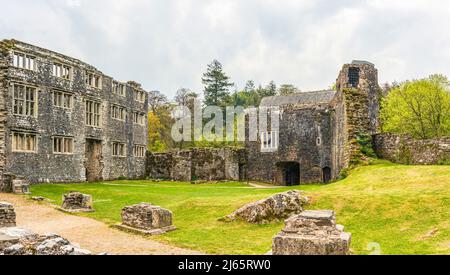Panorama di Berry Pomeroy Castello, Totnes Devon, Inghilterra Foto Stock