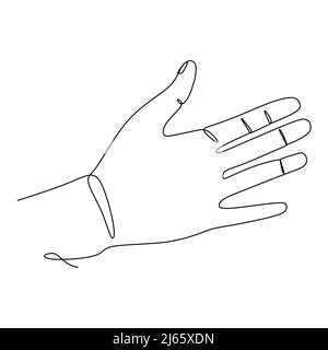 Numero cinque linguaggio gestuale alfabeto disegno a linea continua. Segno e simbolo dei gesti della mano. Linea di disegno singola continua. Illustrazione Vettoriale