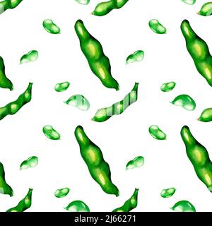 Fagioli verdi della pianta, acquerello del haricot senza giunture modello isolato. Grano, fagioli cialda, legume, seme, vegetale. Dipinto a mano per menu di design, avvolgimento, poll Foto Stock