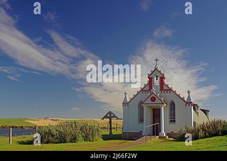 Kleine Kapelle la Cappella italiana, Agnello Holm, 2. Weltkrieg, Orkney Inseln, Schottland, Grossbritannien Foto Stock