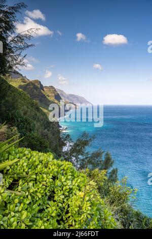 Blick vom Kalalau Trail auf die Na Pali Coast, Napali Kueste, Kauai, Hawaii, USA Foto Stock