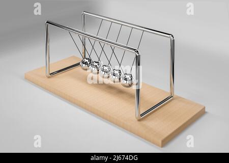 Culla di Newton - un dispositivo con sfere oscillanti - 3D rendering Foto Stock