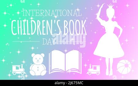 International Children's Book Day Magical Pastel Vector Illustration Design with Princess and Toys Illustrazione Vettoriale