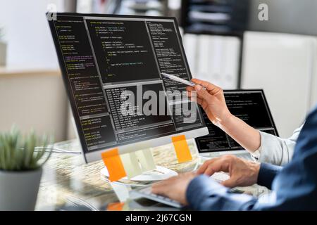 Programmazione agile a coppie e codifica estrema. Software aziendale Foto Stock