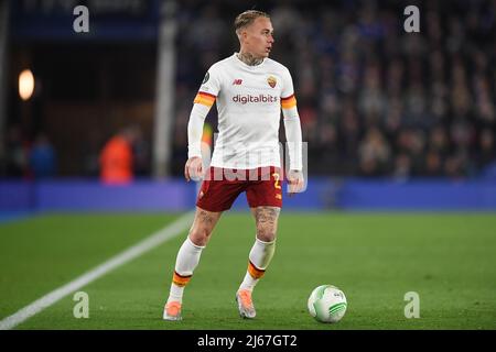 LEICESTER, REGNO UNITO. APRILE 28th durante la semifinale 1st della UEFA Europa Conference League tra Leicester City e AS Roma al King Power Stadium di Leicester giovedì 28th aprile 2022. (Credit: Jon Hobley | MI News) Foto Stock