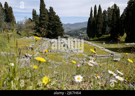 Rovine romane del tempio di Fiesole, nei pressi di Firenze, Toscana, Italia, aprile 2022 Foto Stock