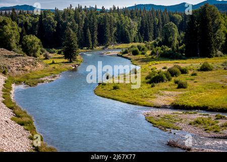 Una vista alta dalla cima del fiume Snake nel Parco Nazionale di Grand Teton. Foto Stock