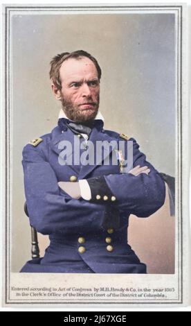 Il generale maggiore William T. Sherman indossa una fascia da braccio in lutto. 1865. Tra i primi ritratti formali a comparire dopo l’assassinio del presidente Lincoln. Foto Stock