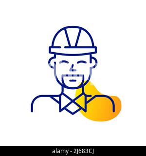 Immagine del profilo del caposquadra della costruzione. Persona con bearded che indossa un elmetto e una camicia. Pixel Perfect, icona del colore della linea di traccia modificabile Illustrazione Vettoriale