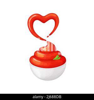 Salsa ketchup in ciotole con cuore splash.Cartoon illustrazione Illustrazione Vettoriale