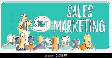 Didascalia di testo che presenta il marketing di vendita. Parola per introdurre il prodotto o il servizio per ottenere la persona comprata che consegna la presentazione che mostra Foto Stock