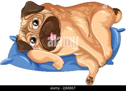 Un cane felice sonnolento su sfondo bianco illustrazione Illustrazione Vettoriale