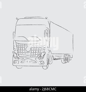 Camion con disegno line art per il vostro progetto. Illustrazione Vettoriale