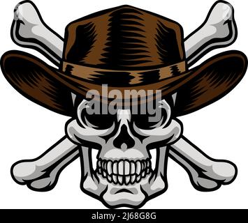 Cowboy Hat Western Skull Pirate Cross Bones Illustrazione Vettoriale