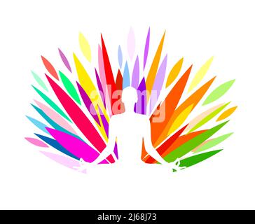 Logo Yoga. Posizione Lotus. Illustrazione vettoriale. Silhouette umana con fiore di loto Illustrazione Vettoriale