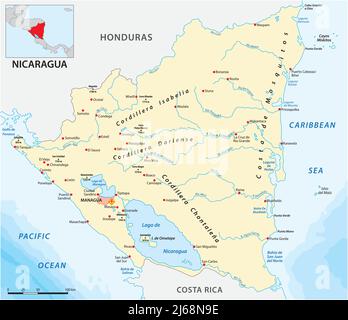 Mappa vettoriale dello stato centroamericano del Nicaragua Illustrazione Vettoriale