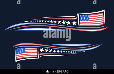 Vector border per le Vacanze americane con spazio per le congratulazioni testo, banner con illustrazione della bandiera nazionale americana, stelle e decorativo Illustrazione Vettoriale