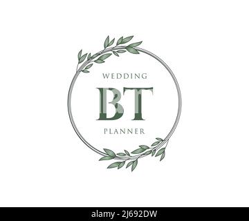 BT iniziali lettera matrimonio monogramma collezione loghi, disegnati a mano moderni minimalistici e modelli floreali per carte di invito, Salva la data, elegante Illustrazione Vettoriale