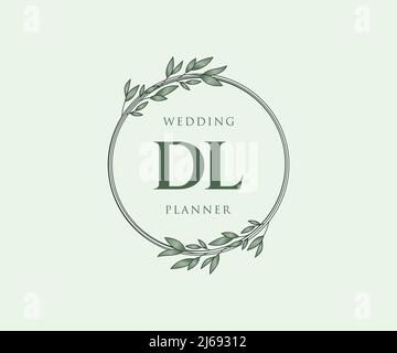 DL iniziali lettera Wedding monogramma collezione loghi, disegnati a mano moderni minimalistici e modelli floreali per biglietti d'invito, Salva la data, elegante Illustrazione Vettoriale