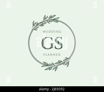 GS iniziali lettera Wedding monogramma collezione loghi, disegnati a mano moderno minimalista e modelli floreali per carte di invito, Salva la data, elegante Illustrazione Vettoriale