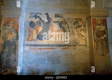 Affreschi all'interno della cripta della Cattedrale di Otranto. Otranto. La cattedrale cattolica romana, dedicata all'Annunciazione della Vergine Maria. È l'archivio Foto Stock