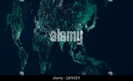 Mappa del mondo astratto connessione internet, luce urbano comunicazione, monitor schermo in prospettiva per le presentazioni Foto Stock