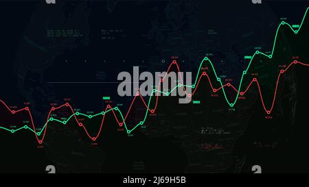 Dashboard finanziario, report da analisi di business sullo sfondo della mappa politica del mondo, scambi e brokerage futuristici sistemi vettore il Illustrazione Vettoriale
