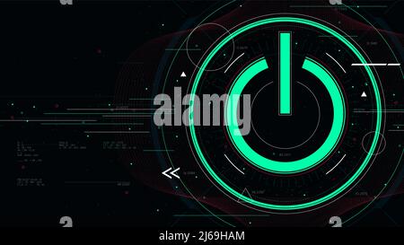 Tecnologia futuristica background tecnologico con pulsante di accensione, icona di avvio fantascienza vettore illustrazione Illustrazione Vettoriale