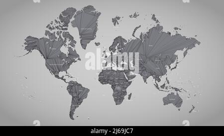 Composizione poligonale astratta della mappa del mondo, linee di rete, illustrazione vettoriale in colori grigi Illustrazione Vettoriale