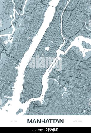 Mappa dettagliata del quartiere di Manhattan New York City, mappa vettoriale a colori della città, poster di viaggio o cartolina stampabile Illustrazione Vettoriale
