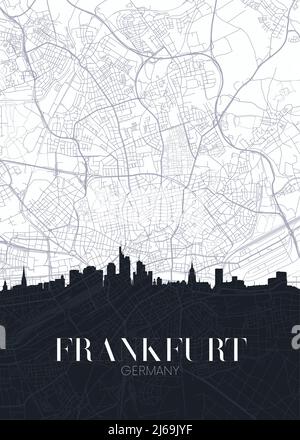 Mappa dello skyline e della città di Francoforte sul meno, poster dettagliato del vettore urbanistico Illustrazione Vettoriale