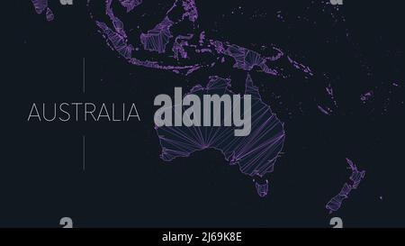 Mappa poligonale del continente australiano con nodi collegati da linee, poster vettoriale del concetto di rete globale, illustrazione astratta Illustrazione Vettoriale