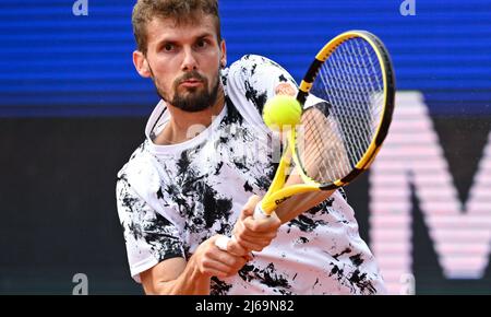 Monaco di Baviera, Germania. 29th Apr 2022. 29 Aprile 2022, Baviera, Monaco: Tennis: ATP Tour - Monaco, Singles, Men, Quarterfinals. Otto (Germania) - TABILO (Cile). Oscar Otte in azione. Foto: Sven Hoppe/dpa Credit: dpa Picture Alliance/Alamy Live News Foto Stock