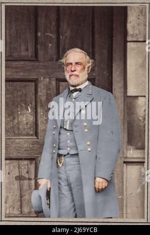 Il generale confederato Robert E. Lee ha ceduto il suo esercito al generale dell'Unione Ulysses S. Grant alla corte di Appomattox, Virginia, il 9 aprile 1865. Foto Stock