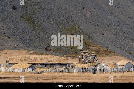 Viking Village, costruito per un film. Accanto a Stokksnes e Vestrahorn. Islanda meridionale. Foto Stock